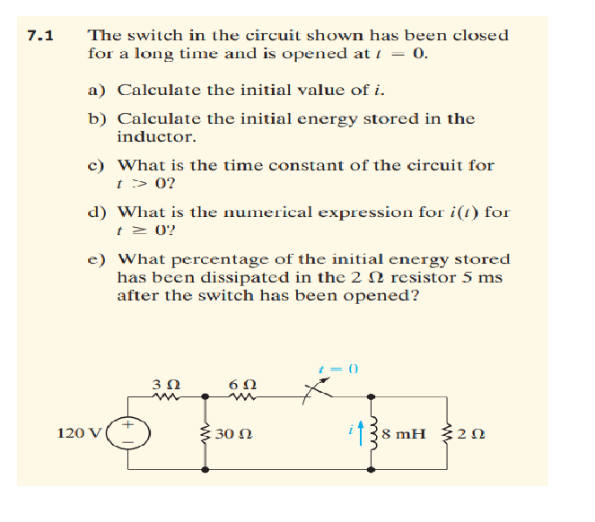 Solved 7.1 ﻿The switch in the circuit shown has been | Chegg.com