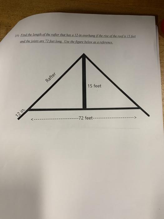 Solved 15) Eid the length of the rafter that has a 12-in | Chegg.com
