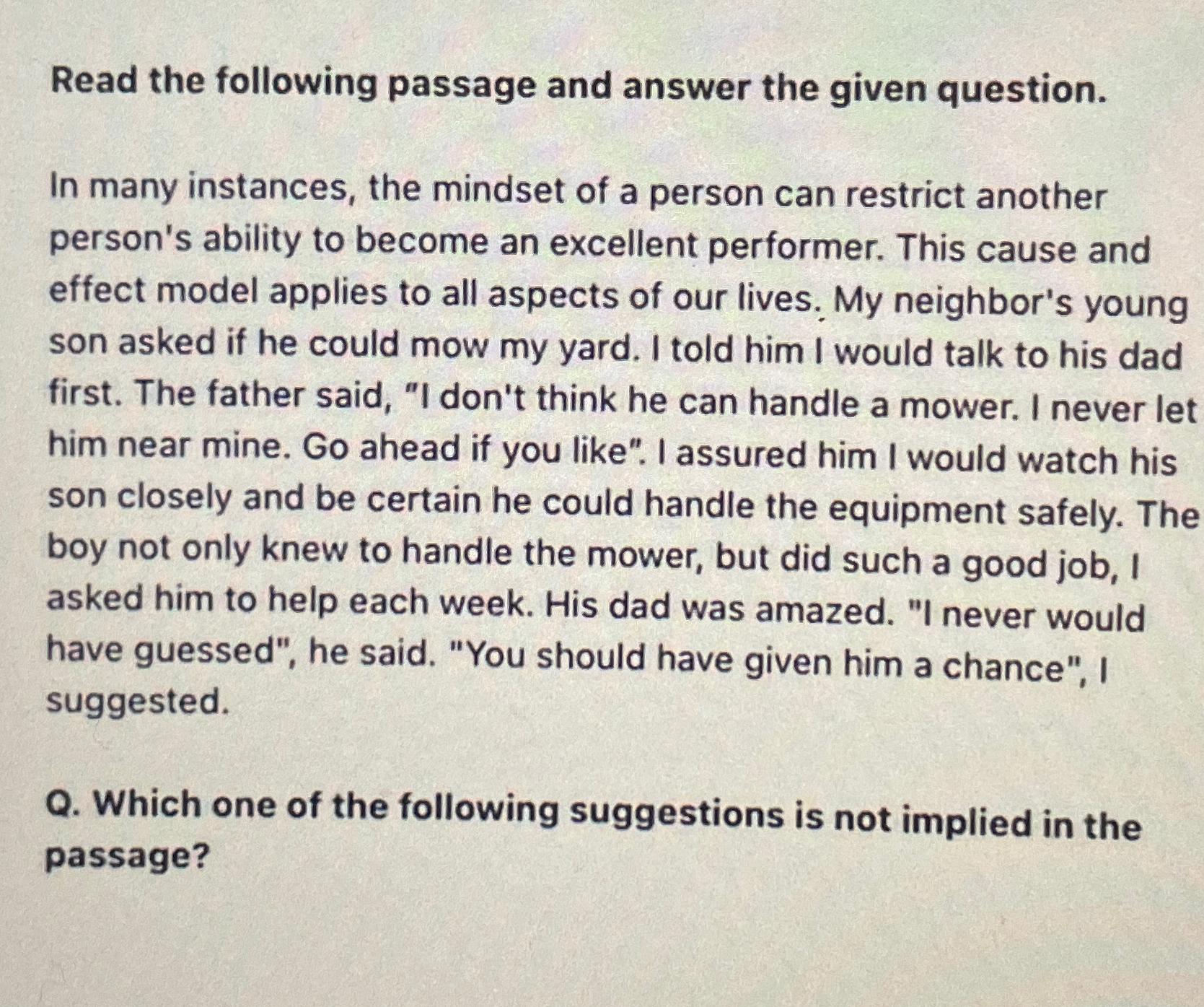 Solved Read the following passage and answer the given | Chegg.com