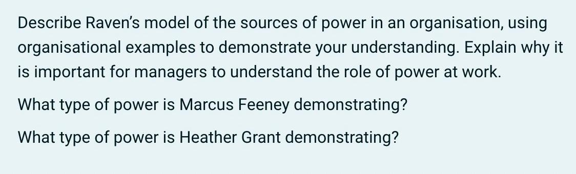 Ravens Power Model Solved Describe Raven's model of the sources of power in an | Chegg.com