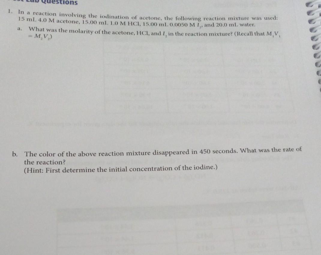Solved The Iodination Of Acetone Ch3coch3 In Aqueous Chegg Com