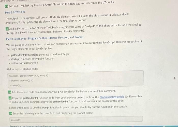 Solved Part 1: Project JavaScript and HTML Files For this | Chegg.com