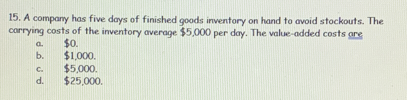 Solved A company has five days of finished goods inventory | Chegg.com