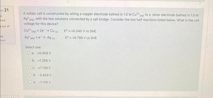 Solved A Voltaic Cell Is Constructed By Wiring A Copper | Chegg.com