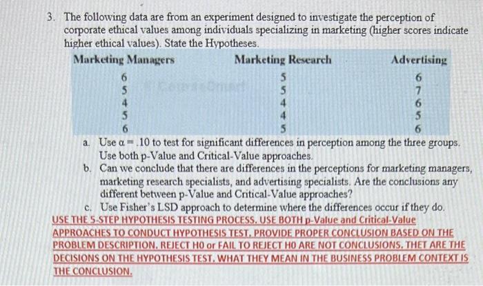 Solved The following data are from an experiment designed to | Chegg.com