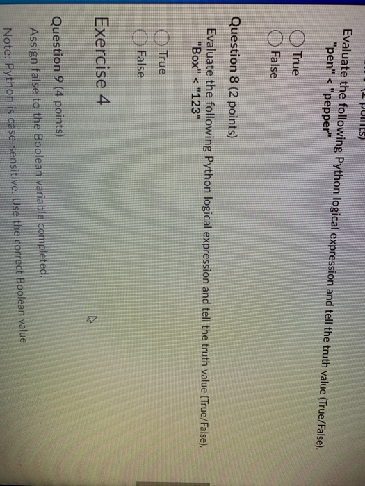 Solved PUML5) Evaluate the following Python logical | Chegg.com