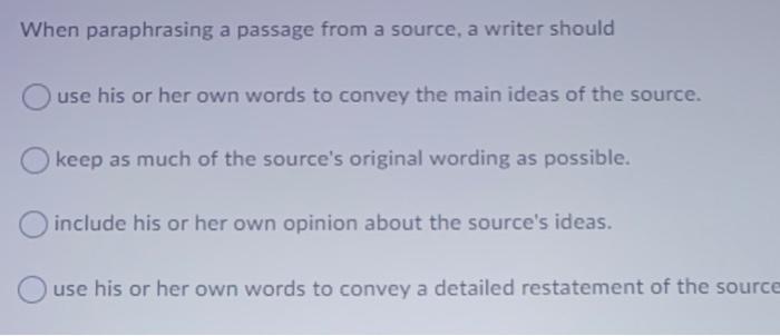 when paraphrasing a passage in her book report