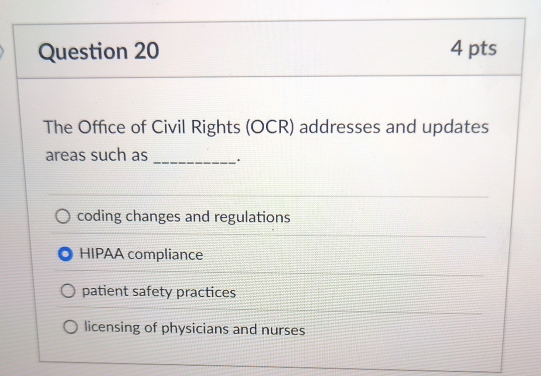 Solved Question 204 ptsThe Office of Civil Rights (OCR) | Chegg.com