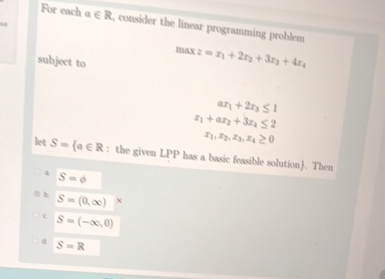 Solved For each a inR, consider the linear programming | Chegg.com