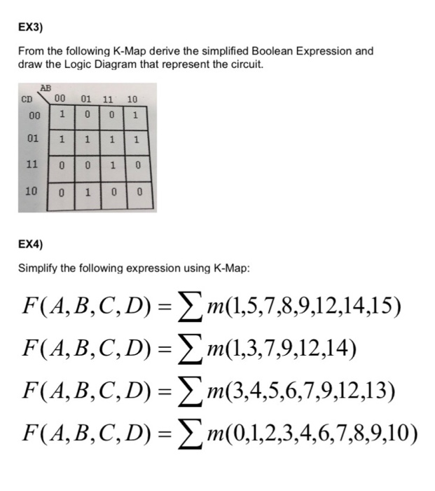 Solved Ex3 From The Following K Map Derive The Simplified Chegg Com