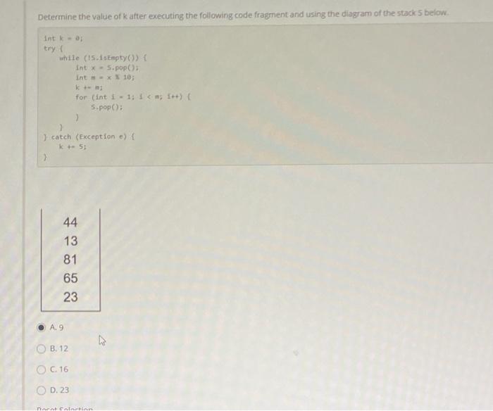 Solved Determine the value of after executing the following | Chegg.com