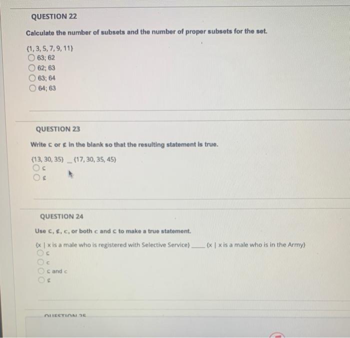Solved QUESTION 22 Calculate the number of subsets and the | Chegg.com