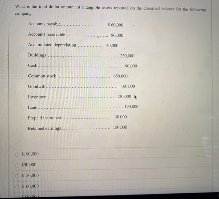 Solved What is the total dollar amount of intangible assets | Chegg.com