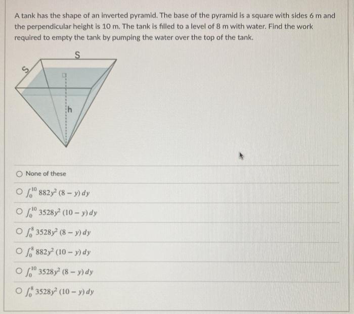 Solved A Tank Has The Shape Of An Inverted Pyramid The Base Chegg Com