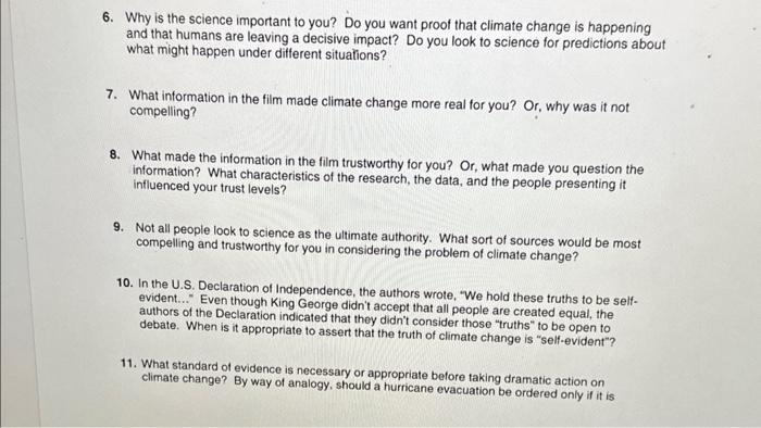 Solved 6. Why is the science important to you? Do you want | Chegg.com