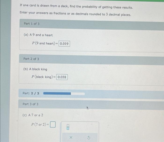 Solved If one card is drawn from a deck, find the | Chegg.com