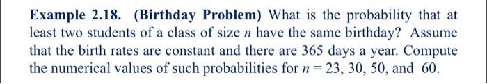 Solved Example 2.18. (Birthday Problem) What Is The | Chegg.com