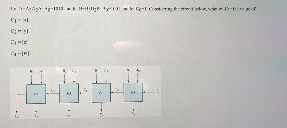 Solved Let A=A3 A2 A1 A0=1010 And Let B=B3 B2 B1 B0=1001 And | Chegg.com