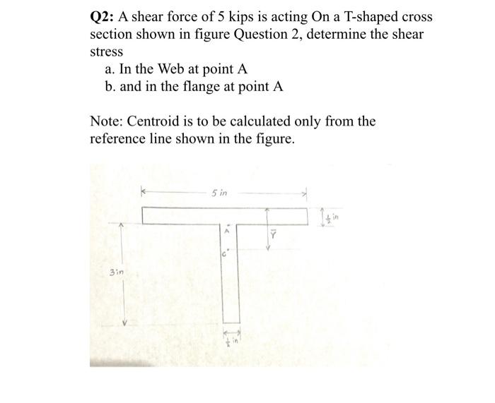 Solved Q2: A shear force of 5 kips is acting on a T-shaped | Chegg.com