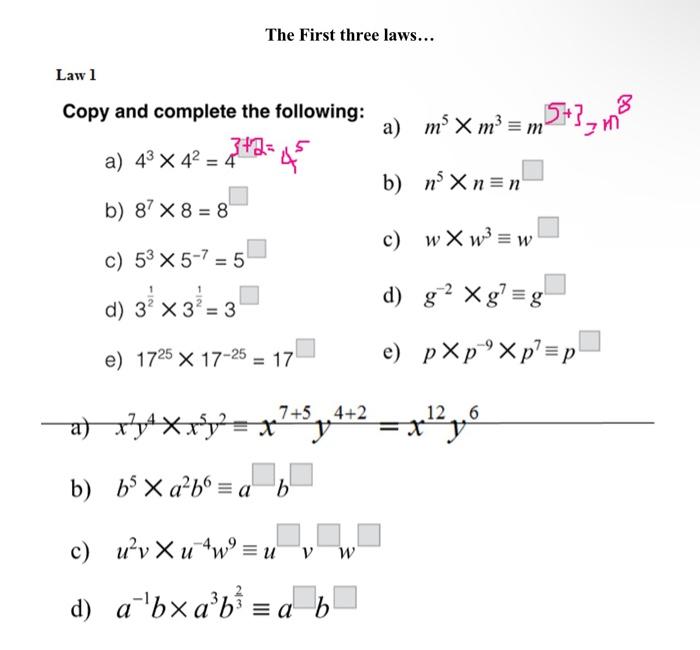 Solved Copy and complete the following: a) m5×m3≡m5+3≥m8 a) | Chegg.com