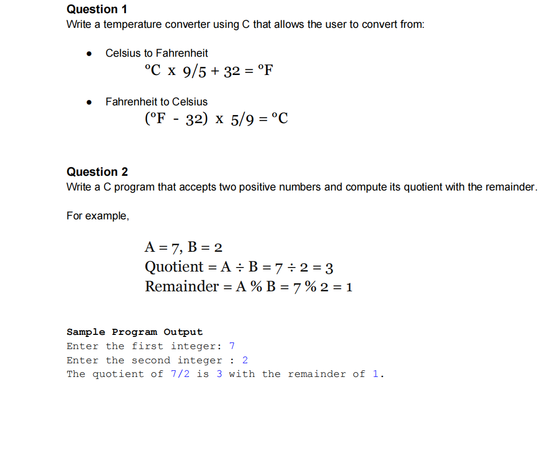 Solved Question 1 Write A Temperature Converter Using C That Chegg Com