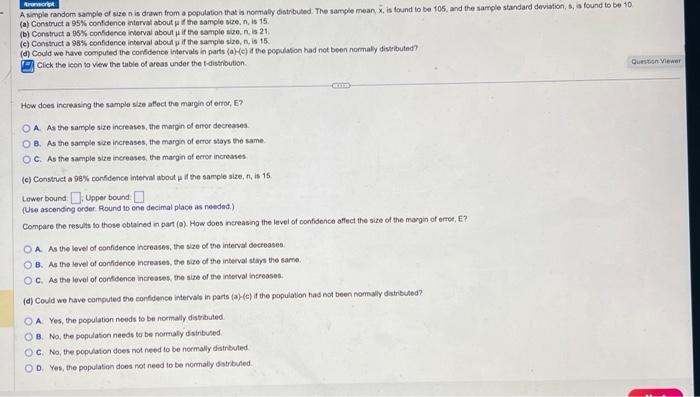 Solved A simple random sample of size n is drawn from a | Chegg.com