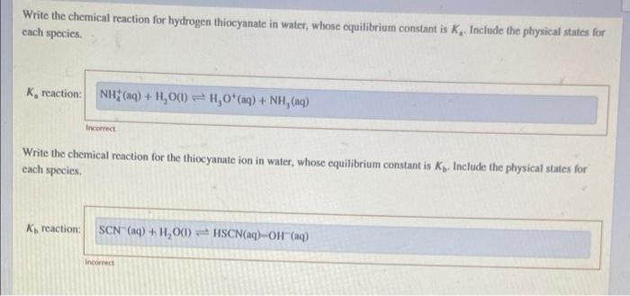 Solved Write the chemical reaction for hydrogen thiocyanate | Chegg.com