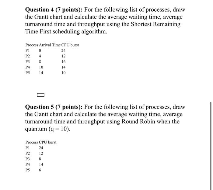 Solved Question 4 (7 points): For the following list of | Chegg.com