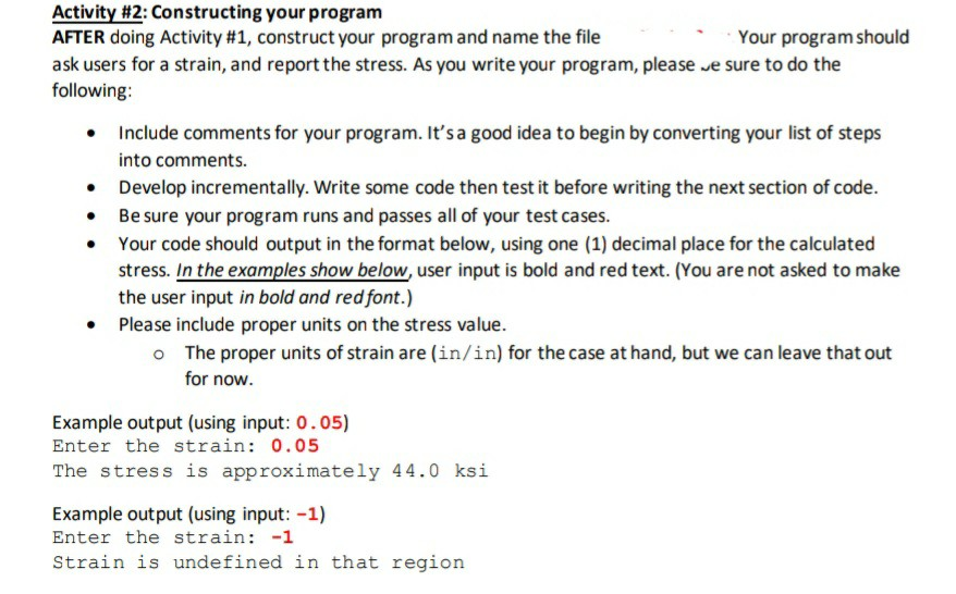 Activity #2: Constructing your program AFTER doing | Chegg.com