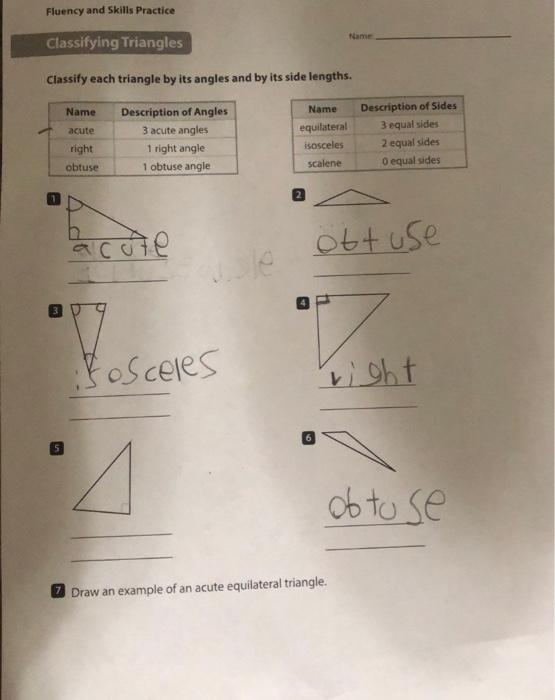 Solved Fluency And Skills Practice Classifying Triangles 9852