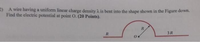 Solved 2) A wire having a uniform linear charge density 1 is | Chegg.com