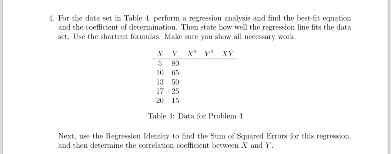 Solved For the data set in Table 4, ﻿perform a regression | Chegg.com