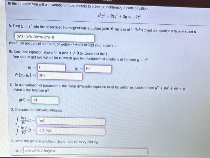 Solved In This Problem You Will Use Variation Of Parameters | Chegg.com