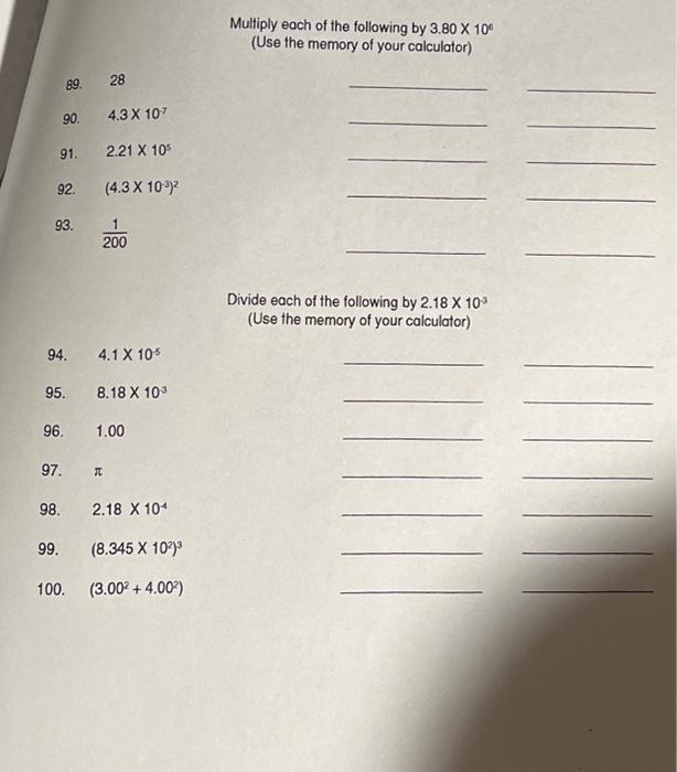 Multiply each of the following by 3.80×106 (Use the | Chegg.com