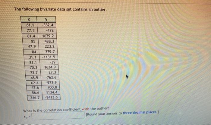 Solved The Following Bivariate Data Set Contains An Outlier. | Chegg.com