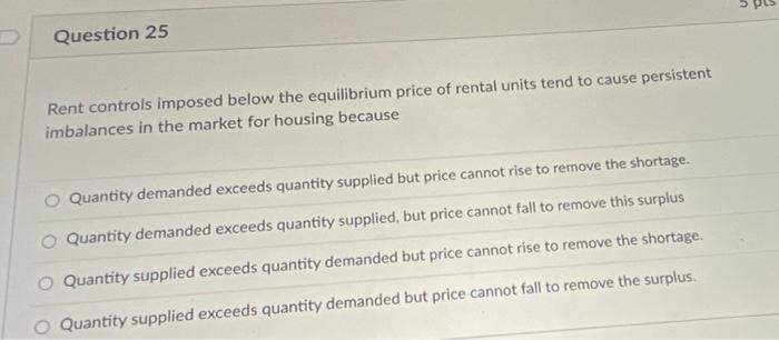 Solved Rent Controls Imposed Below The Equilibrium Price Of | Chegg.com