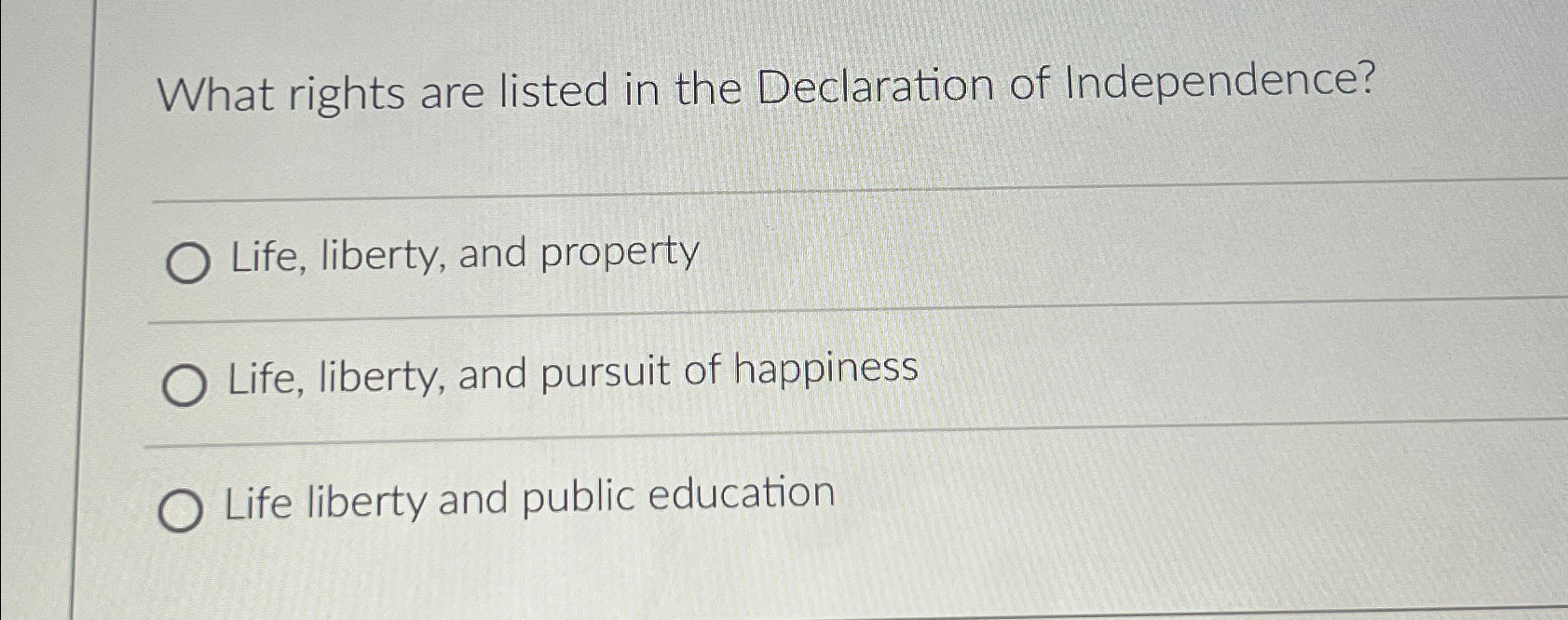 Solved What rights are listed in the Declaration of | Chegg.com