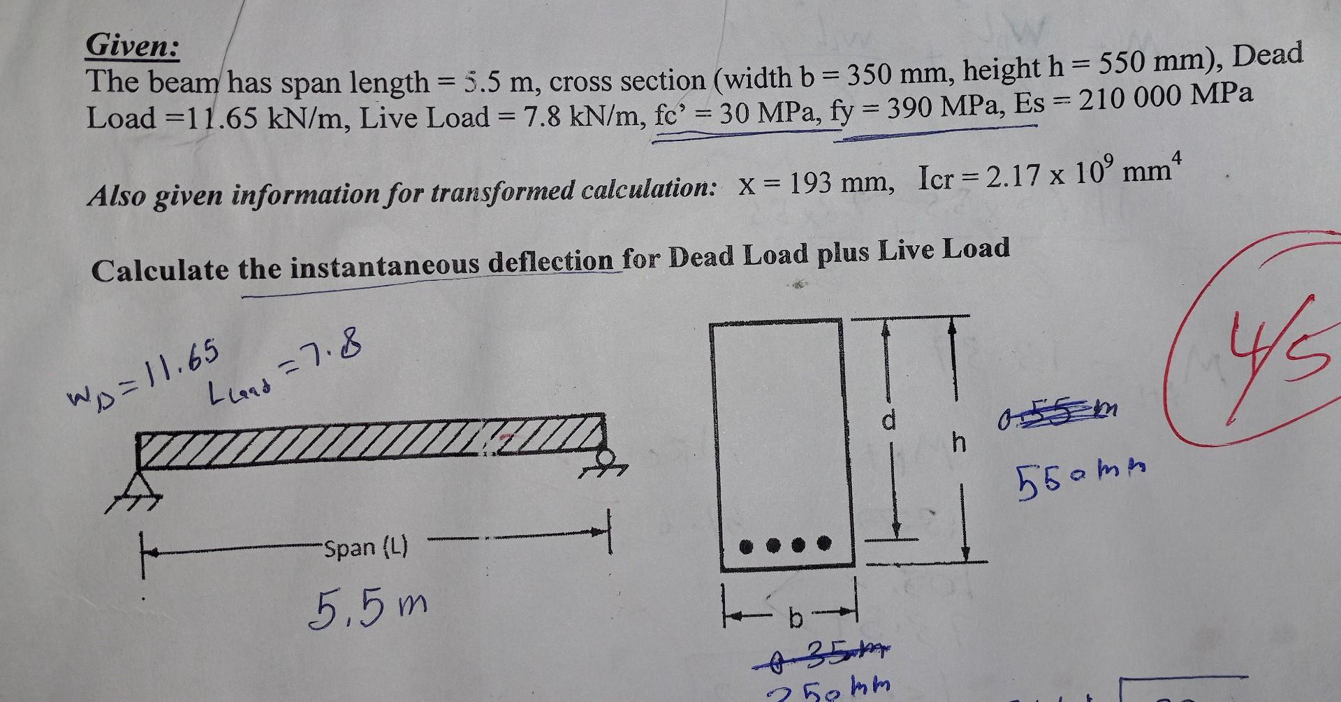 Solved Given: The beam has span length =5.5 m, cross section | Chegg.com