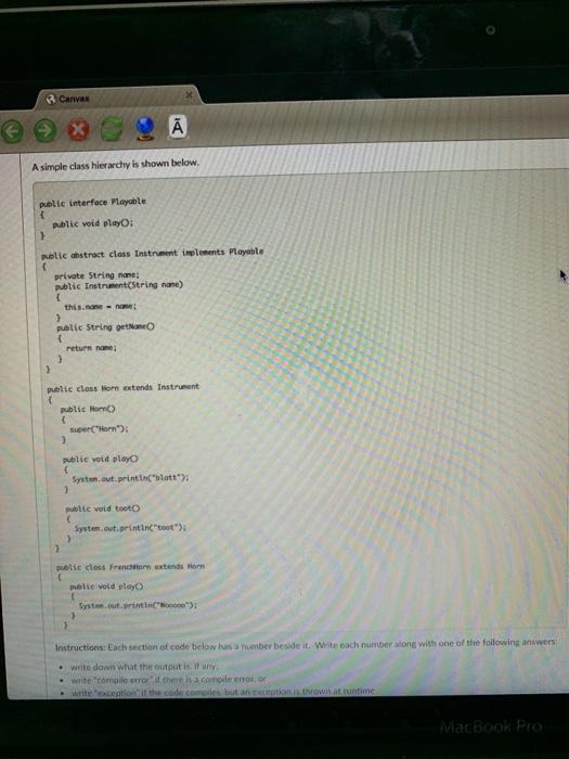 Solved Canvas Ā A simple class hierarchy is shown below, | Chegg.com