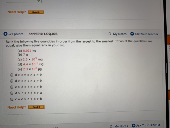 Solved Need Help? Read It -/1 Points B My Notes SerPSE10 | Chegg.com