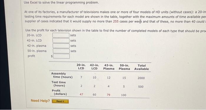 Solved Use Excel To Solve The Linear Programming Problem. At | Chegg.com