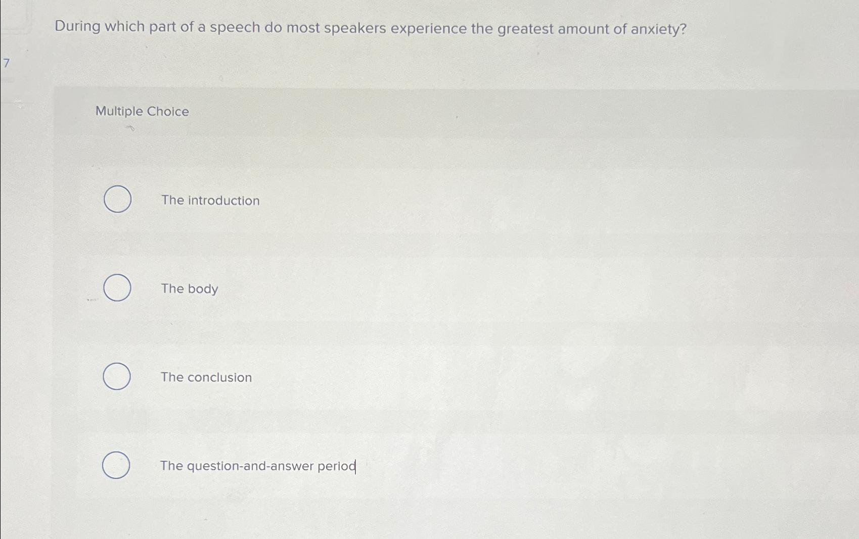 Solved During which part of a speech do most speakers | Chegg.com