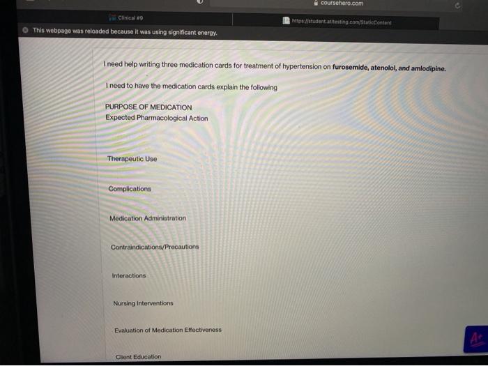 coursehero.com Clinical This webpage was reloaded because it was using significant energy https://student attesting.com/State