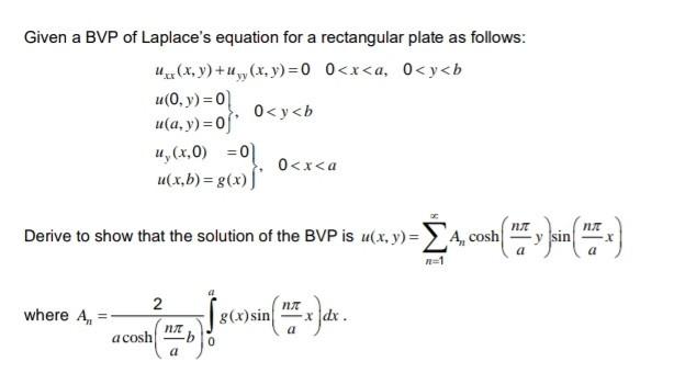 Solved Given a BVP of Laplace's equation for a rectangular | Chegg.com