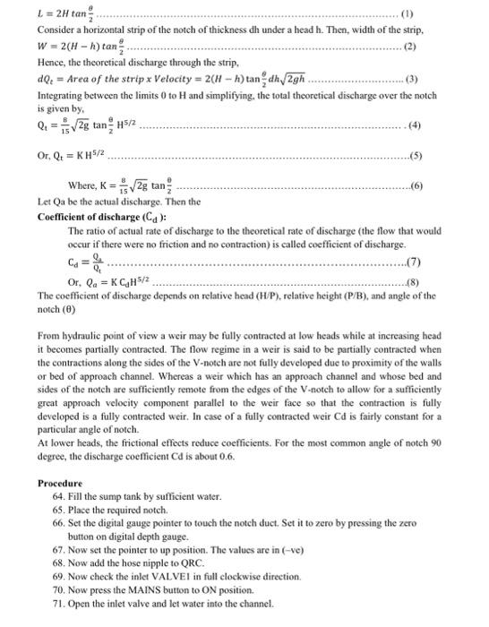 Solved Experiment No 06 Flow Over A V Notch Objective 12 Chegg Com