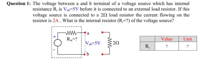 Solved Question 1: The voltage between a and b terminal of a | Chegg.com
