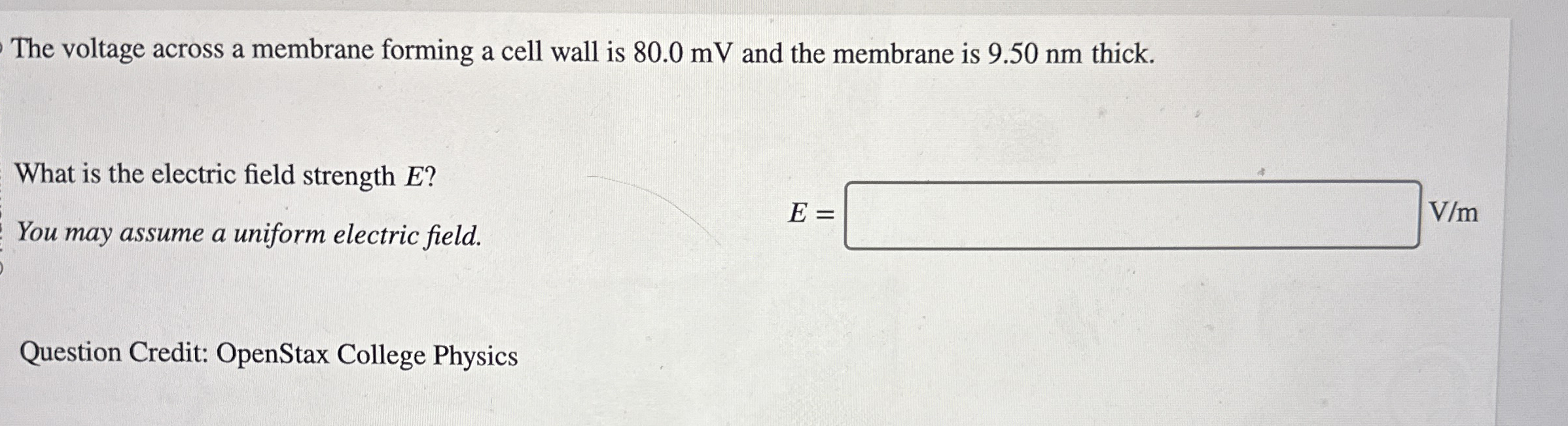 The voltage across a membrane forming a cell wall is | Chegg.com