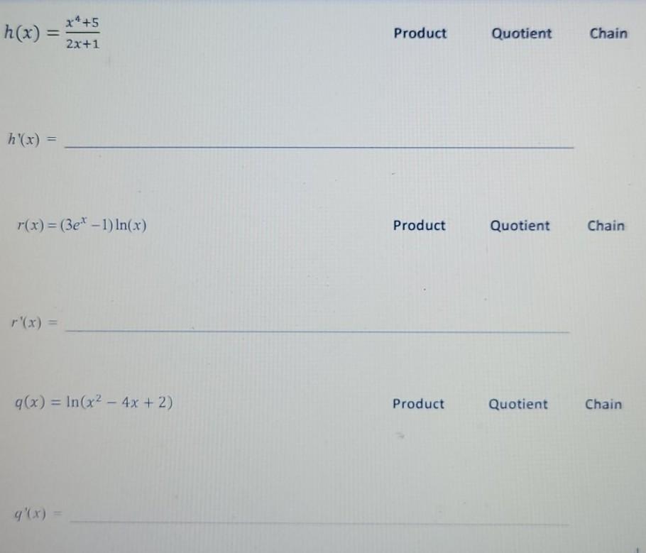 Solved 5 pts) Each function will require either the product | Chegg.com