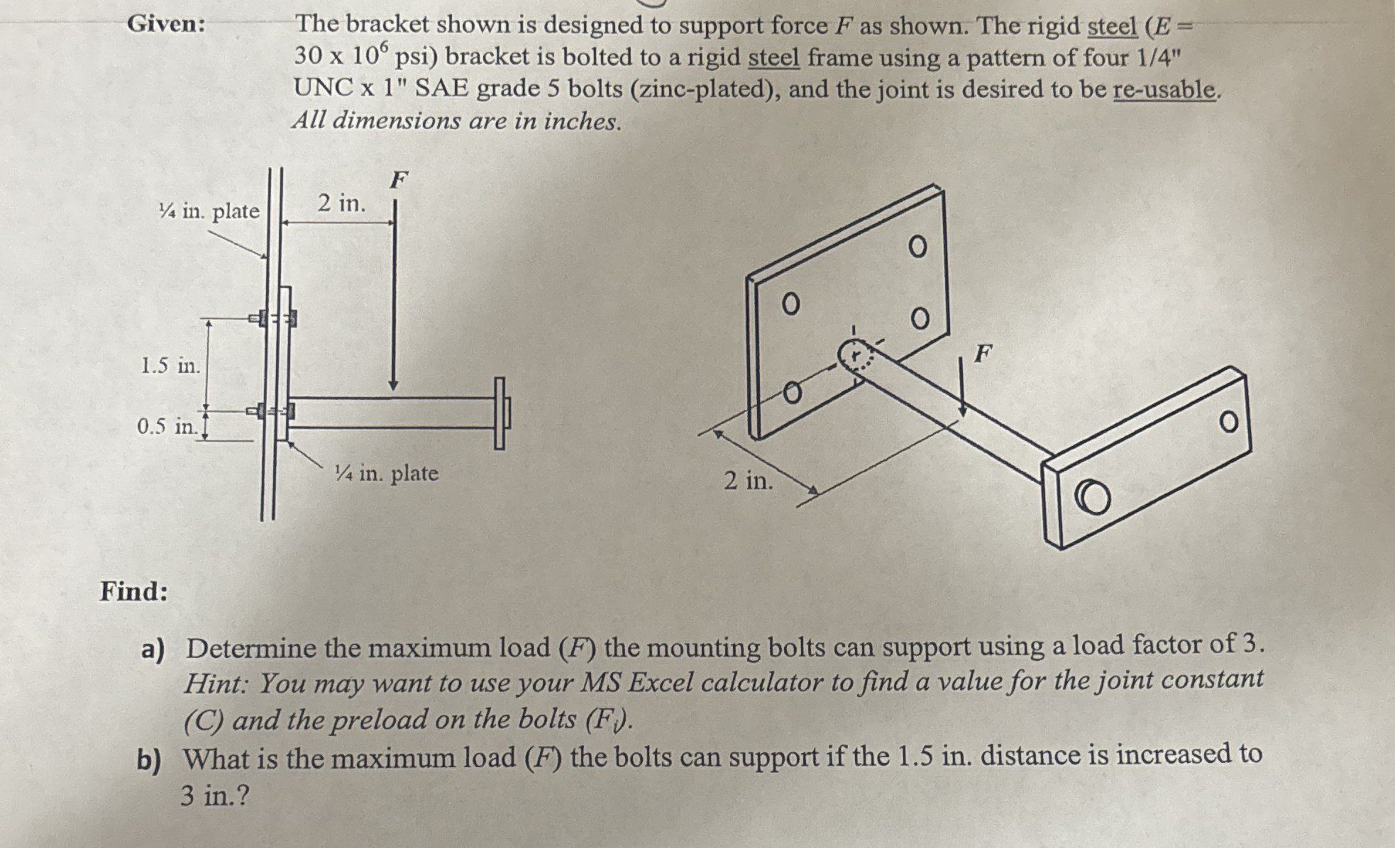 Solved Given: The bracket shown is designed to support force | Chegg.com
