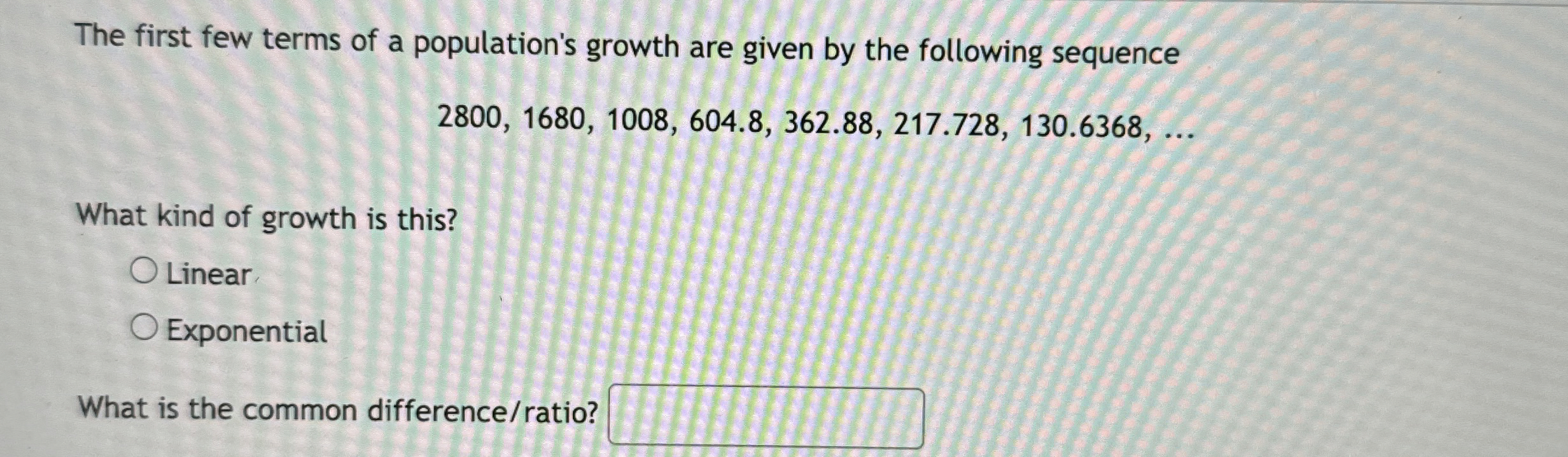 Solved The first few terms of a population's growth are | Chegg.com